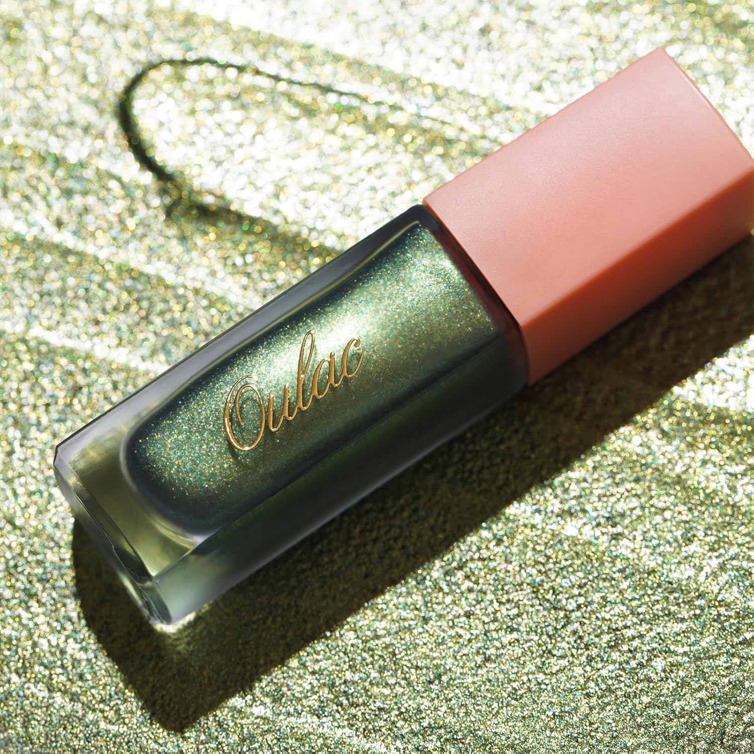 Oulac Sombra de ojos líquida verde, sombra de ojos líquida metálica, delineador de ojos líquido, maquillaje de ojos de Navidad, acabado transparente