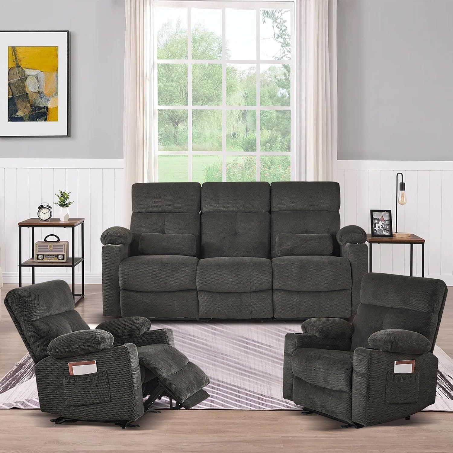 Consofa Juego de sofá reclinable para sala de estar, juego de sofá reclinable de 2 piezas, sofá reclinable eléctrico y reclinable, sofá reclinable,