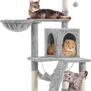 Yaheetech Árbol para gatos con poste rascador y túnel de hamaca de 51pulgadas Beige, Negro, Marrón, Gris oscuro, Gris Claro, Rosado Yaheetech Árbol para gatos con poste rascador y túnel de hamaca de 51pulgadas Beige, Negro, Marrón, Gris oscuro, Gris Claro, Rosado