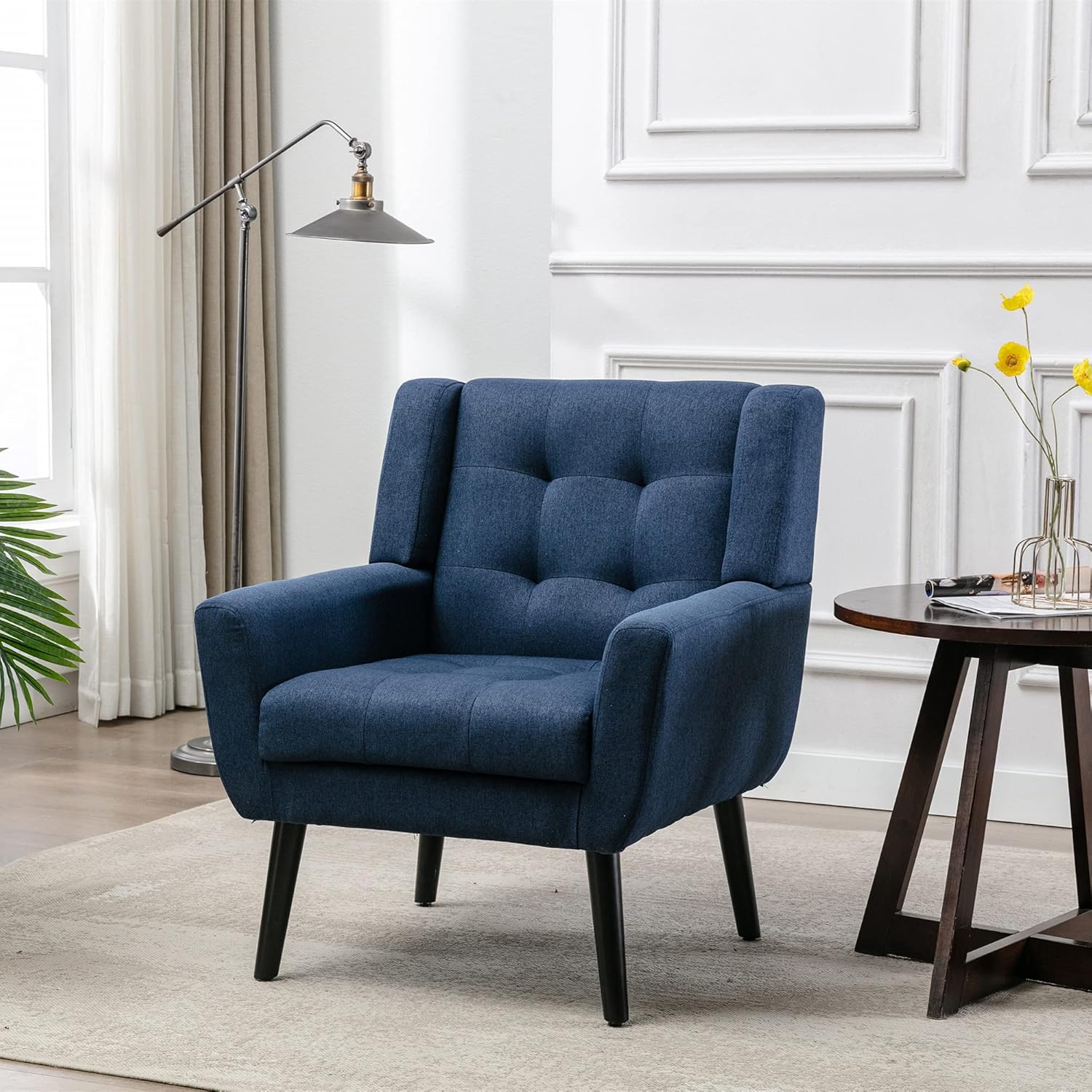Dolonm Midcentury – Silla decorativa moderna con brazos, silla auxiliar de lectura de tela tapizada con respaldo copetudo, silla decorativa con