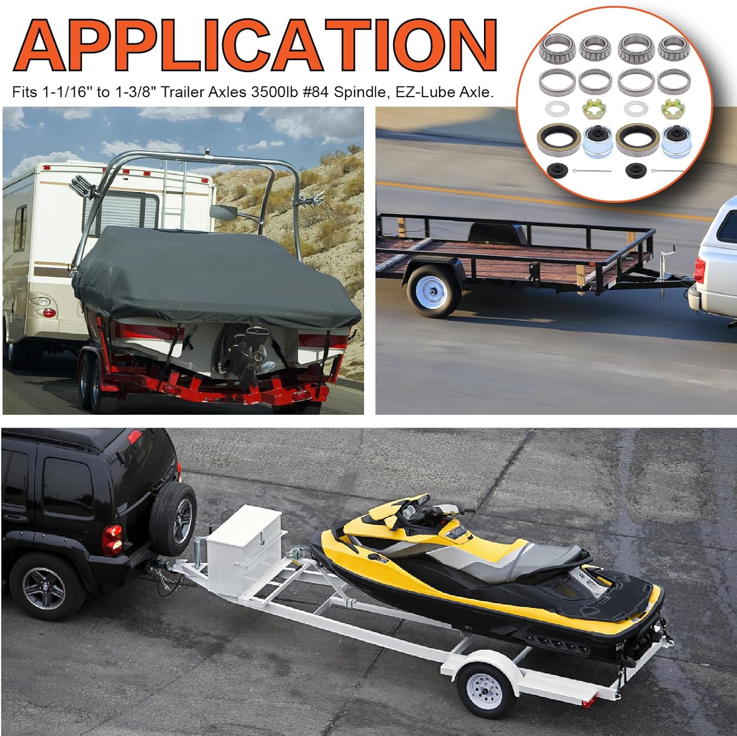 Tuijodaix L68149 L44649 Kit de rodamiento de rueda de eje de remolque de barco de 3500 libras con sellos de grasa de 171255TB, pasadores de chaveta,