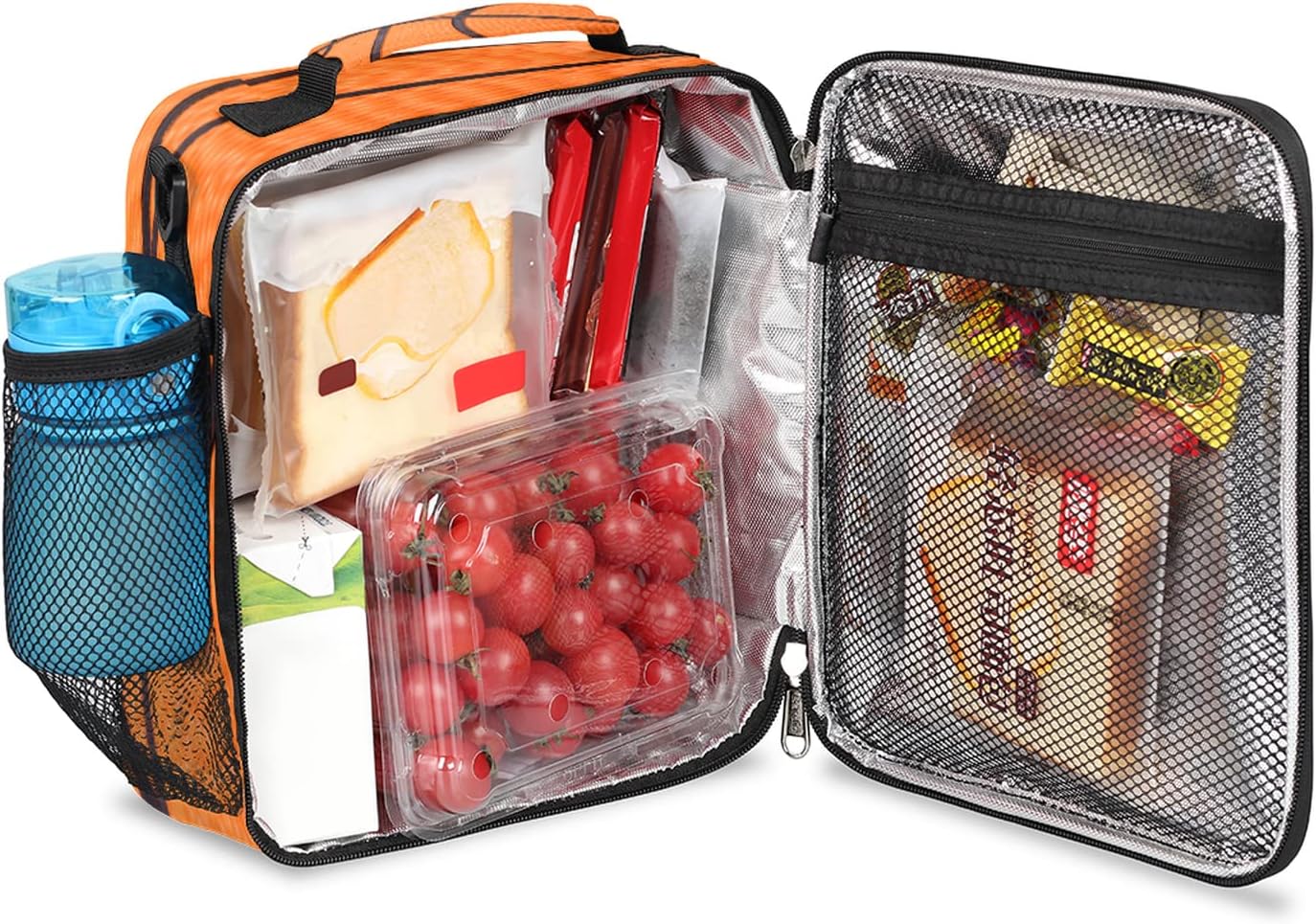 Lonchera de baloncesto para niños, con textura de baloncesto, bolsa de almuerzo aislada para niñas y niños, hielera deportiva, bolsa de preparación