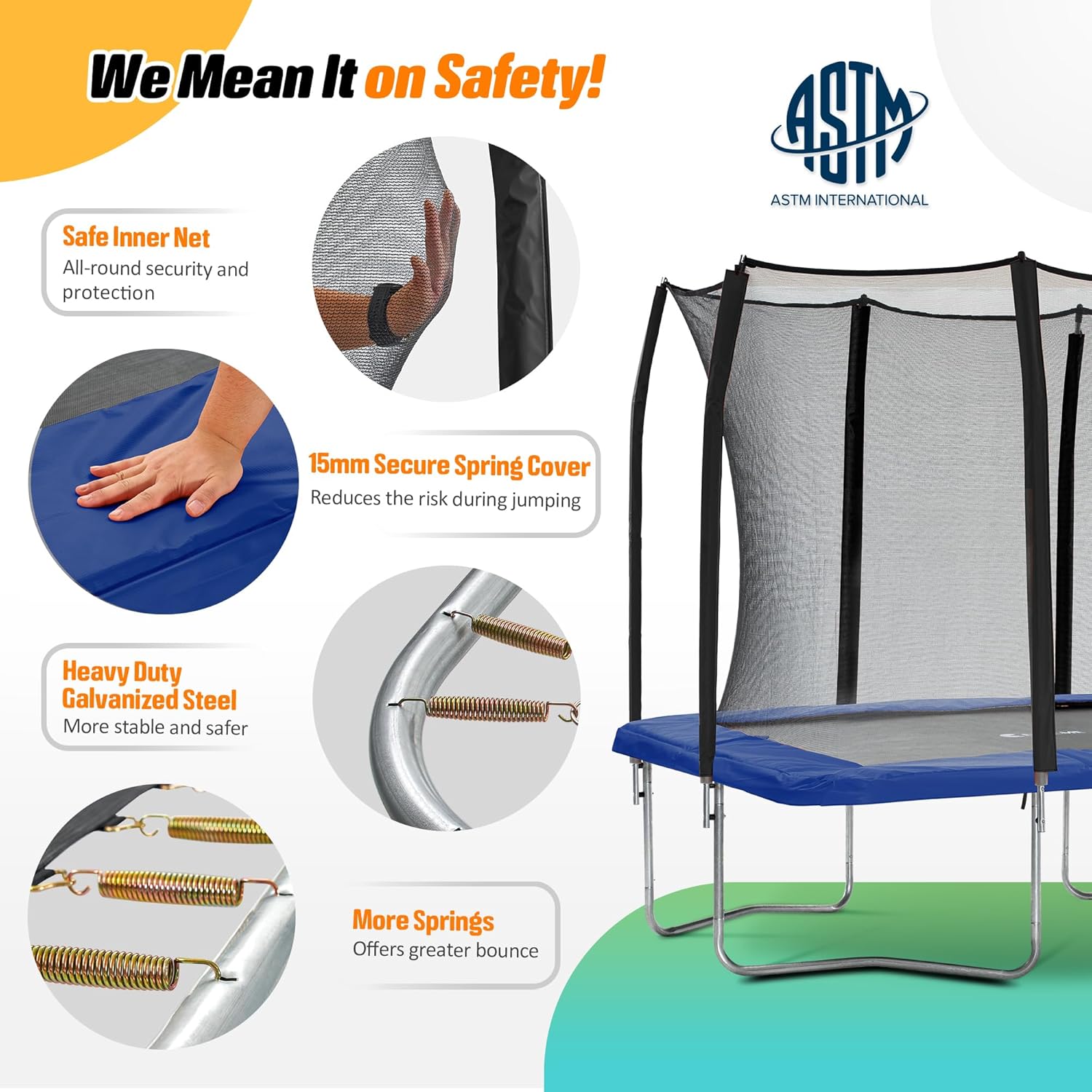 Exacme Trampolín rectangular de 7 x 10 y 8 x 12 pies para niños, doble abertura, pequeño trampolín rectangular para exteriores con red de cierre, 4