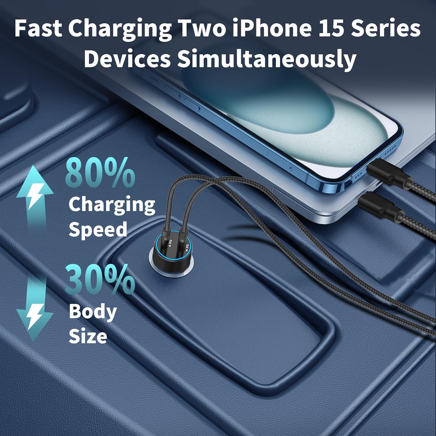 USB-C Car Charger Fast Charging, Linocell 2Pack 72W Dual PD Power Cigarette Lighter Zinc Alloy Type-C Car Charging Adapter for iPhone 1515