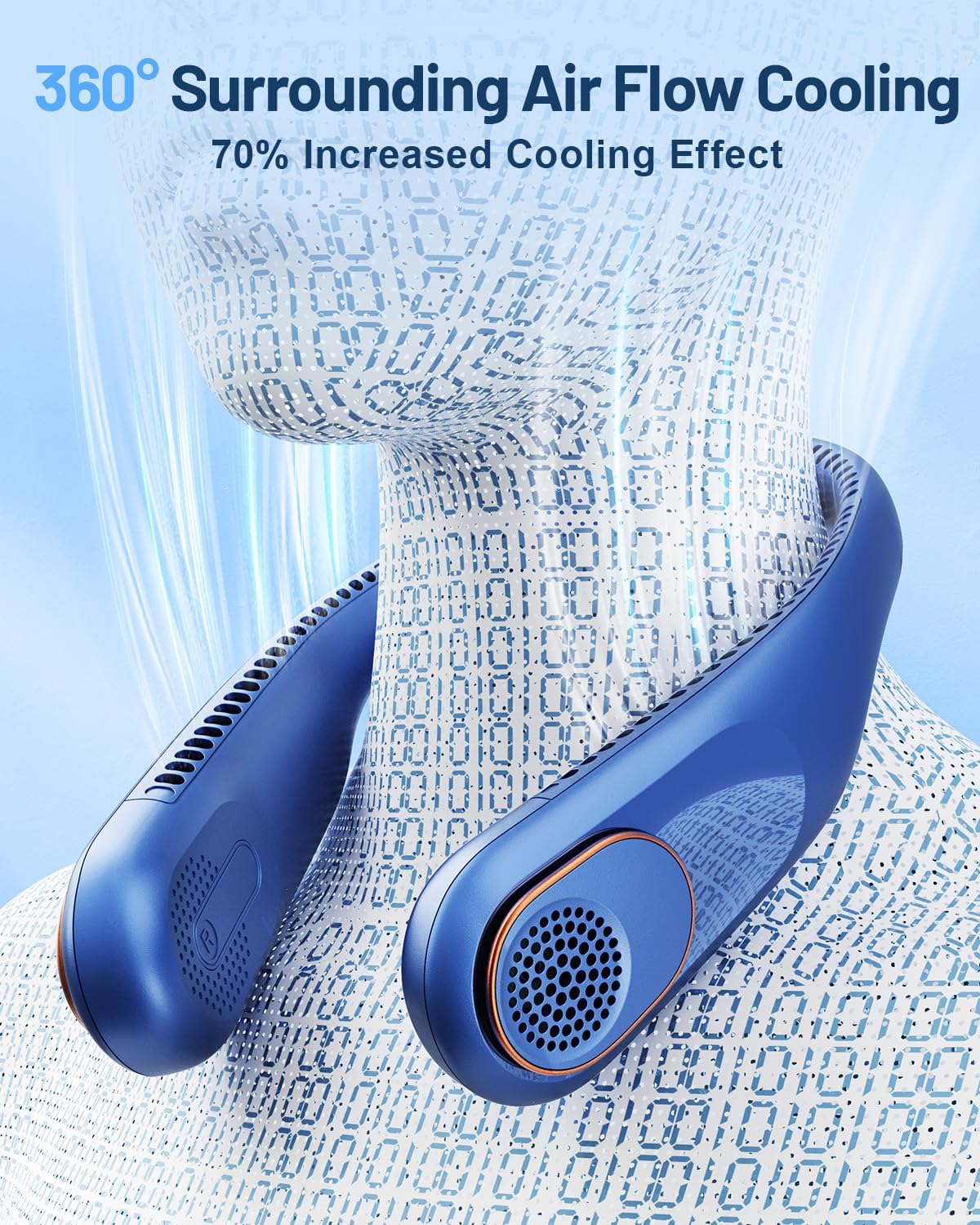 SWEETFULL Ventilador de cuello portátil de enfriamiento de 360, ventilador personal sin aspas, sin torsión de pelo, ventilador recargable USB de