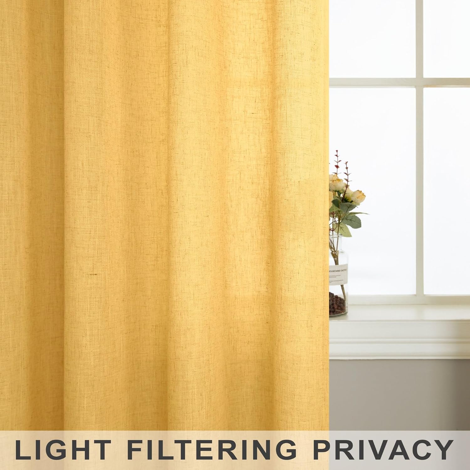 Mrs.Naturall Cortinas de oro amarillo de 90 pulgadas de largo para dormitorio, 2 paneles con bolsillos, cortinas de otoño semitransparentes con