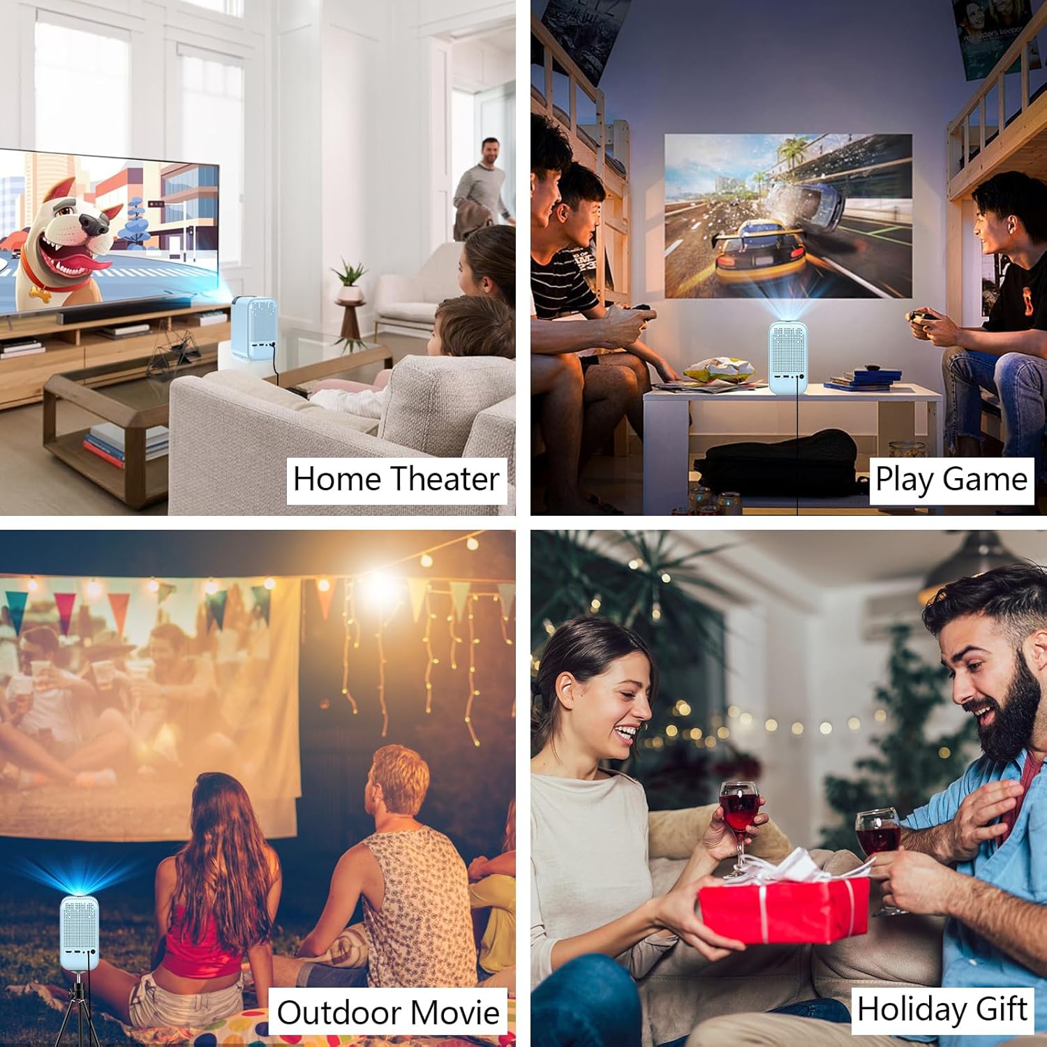 Mini proyector con WiFi 5G y Bluetooth, proyector compatible con 1080P con soporte para proyector, proyector de películas compatible con iOSteléfono