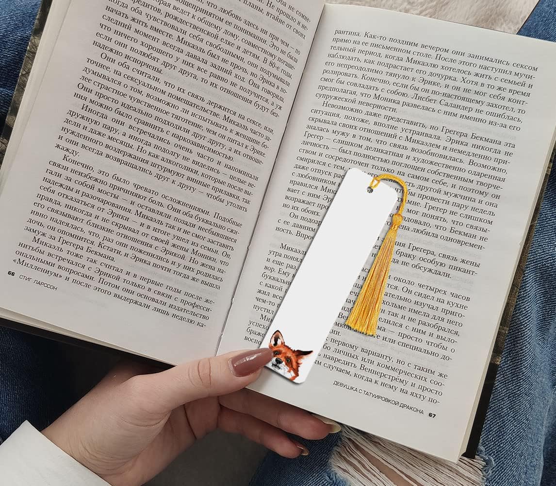 WIRESTER Juego de 2 marcadores de metal con borla dorada clara para estudiantes, lectores, profesores, amantes de los libros, zorro rojo, panda rojo