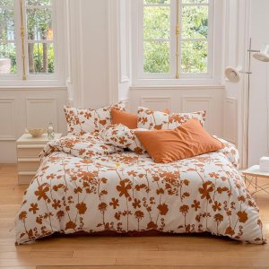 BuLuTu Juego de funda de edredón con diseño de hojas naranjas quemadas, estampado botánico, blanco, 100% algodón, juego de ropa de cama estética, BuLuTu Juego de funda de edredón con diseño de hojas naranjas quemadas, estampado botánico, blanco, 100% algodón, juego de ropa de cama estética,