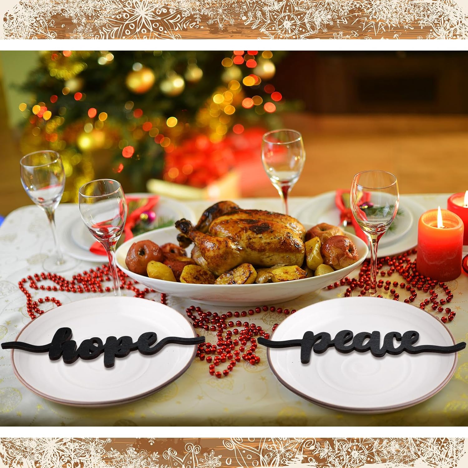 12 piezas Christmas Thankful Blessed Merry Joyful Peace Family con corte de madera rústico Thankful Plate Letrero de letras para decoración de