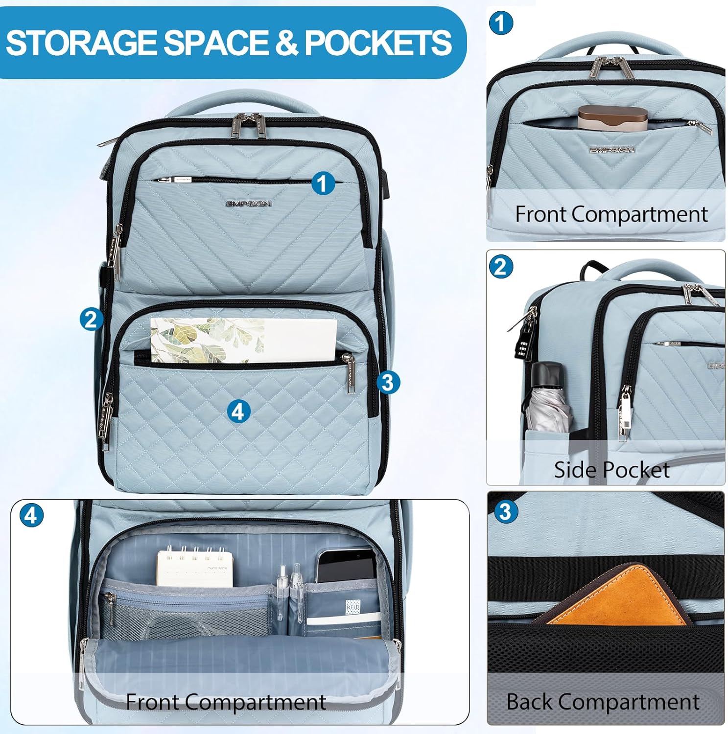 EMPSIGN Mochila para portátil 8032, Acolchado azul claro