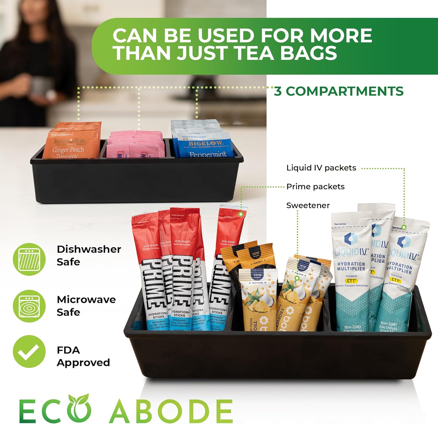 Organizador moderno de bolsitas de té, organizador de té pequeño de bambú ecológico para bolsas de té, organizador de caja de té para almacenamiento