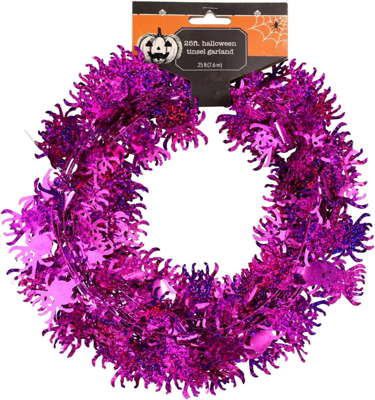 Guirnalda de alambre con diseño de oropel de Halloween, 25 pies de largo (arañas moradas)
