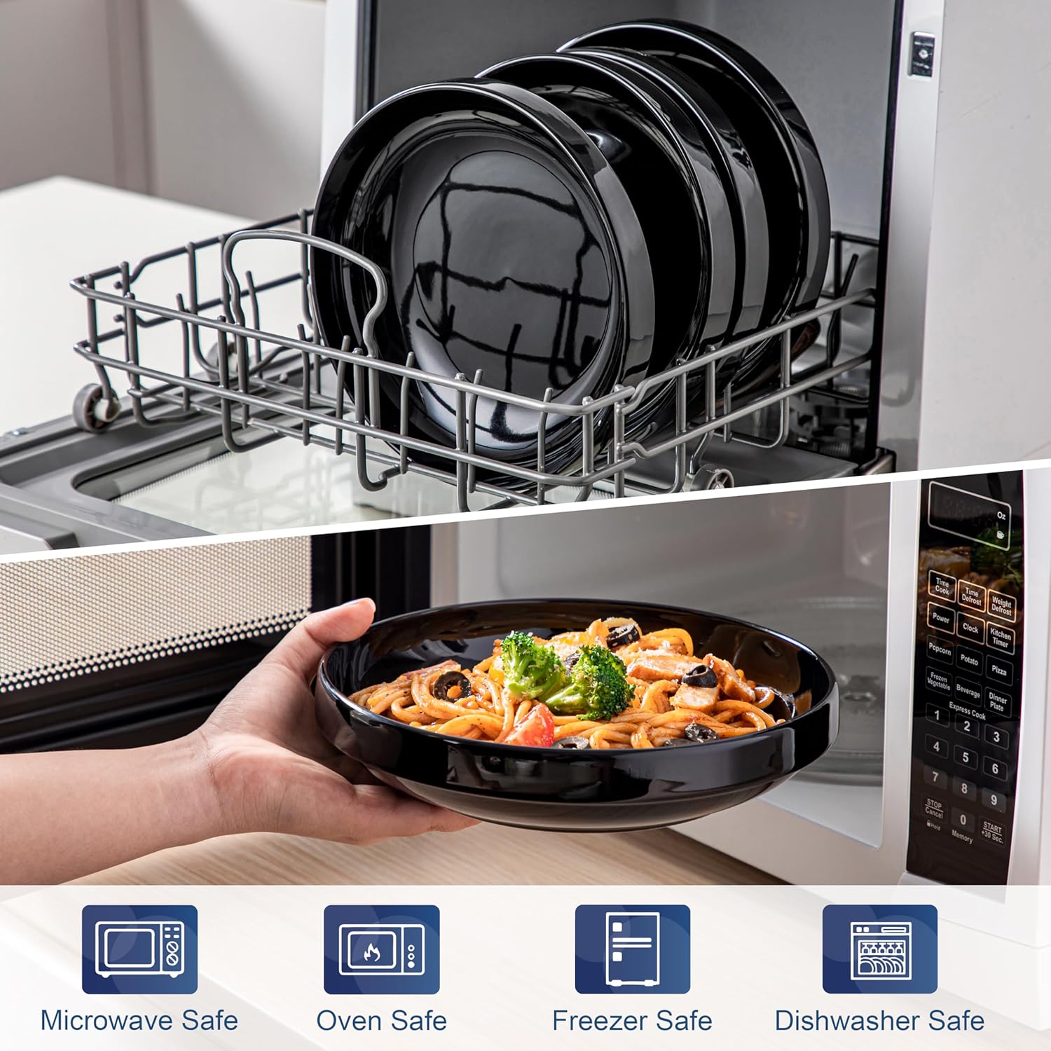 LOVECASA Tazones para pasta, 34 onzas, juego de 4 cuencos de ensalada, platos de cerámica de 8.1 pulgadas para cocina, cena, sopa, microondas,