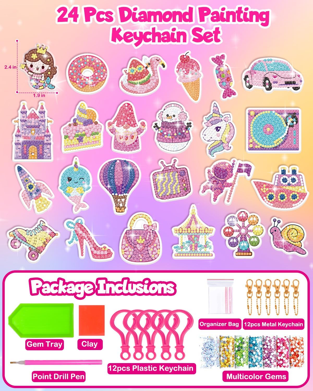 Llavero de pintura de diamantes DIY Calendario de Adviento para niñas de 4 a 12 años, regalos de manualidades de Navidad