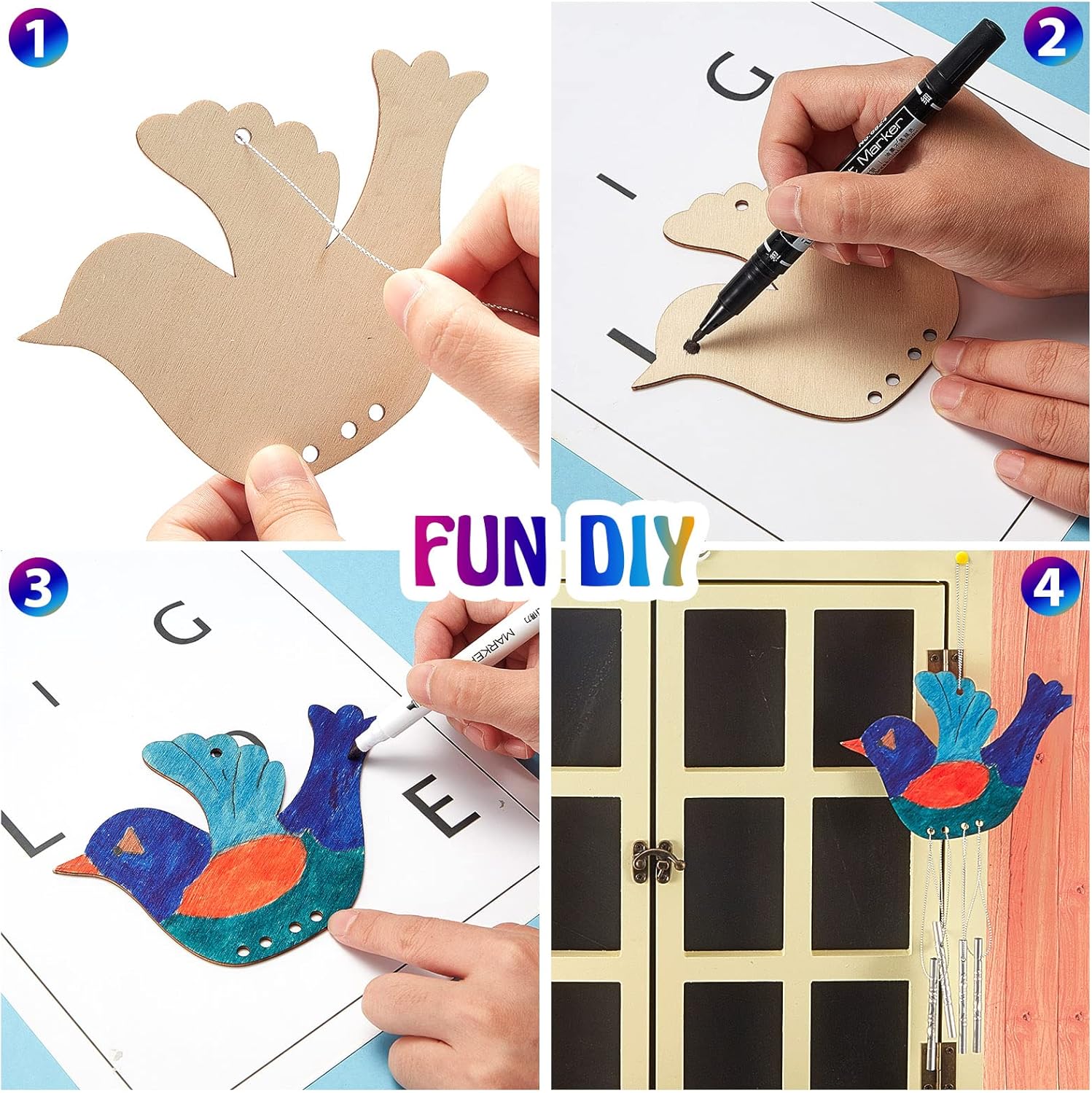 Taiyin Carillón de viento de madera para pájaros, campanillas de viento de madera, campanillas de viento decorativas de madera para niños y niñas,
