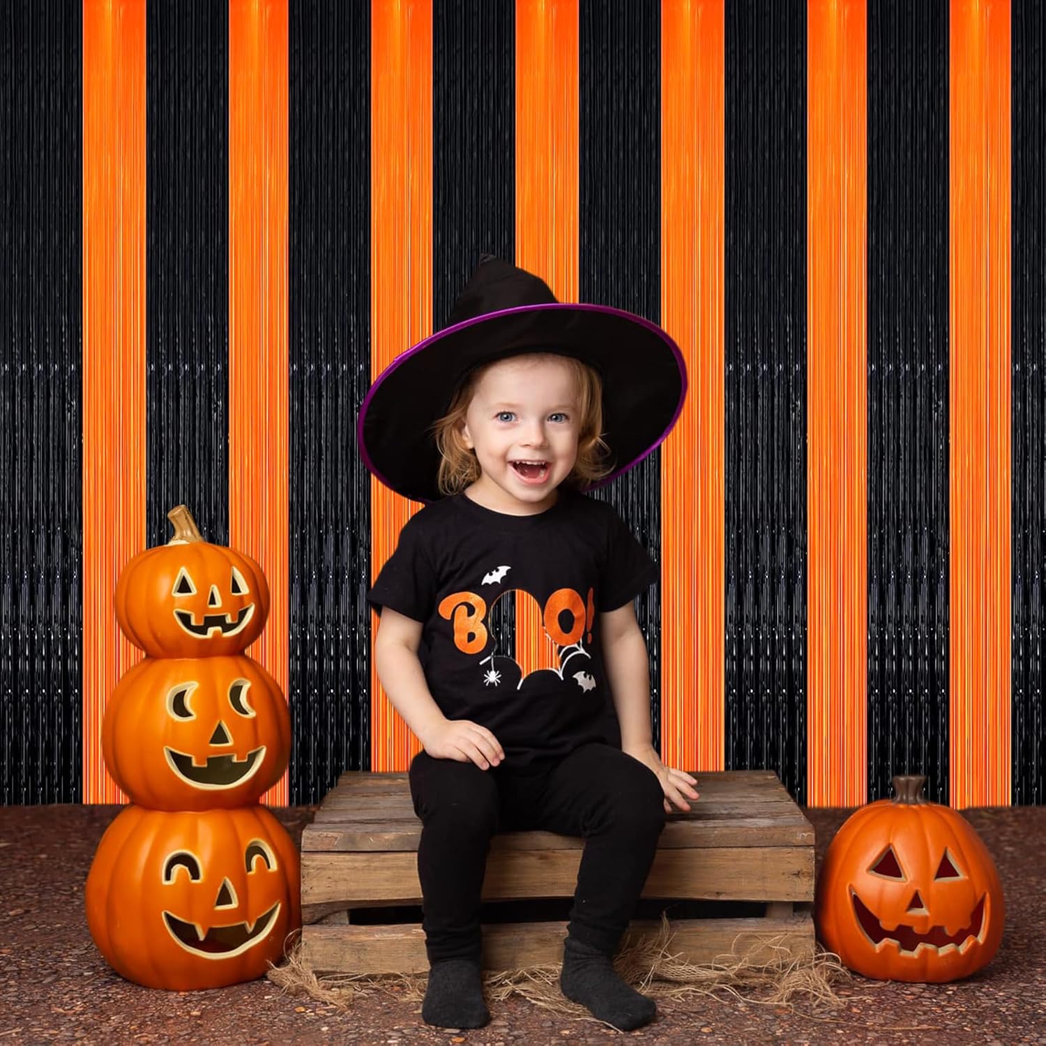 Telón de fondo de serpentina de Halloween, cortinas de flecos de oropel de Halloween naranja y negro, serpentina de Halloween para fiestas,