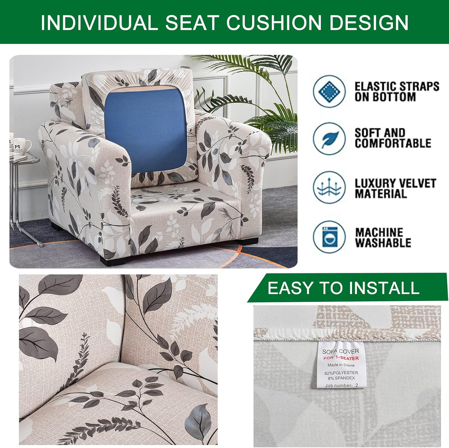 CRFATOP Fundas elásticas para sillón de 2 plazas suaves con diseño floral para perros, fundas elásticas para sillón de 1 plaza, fundas lavables para