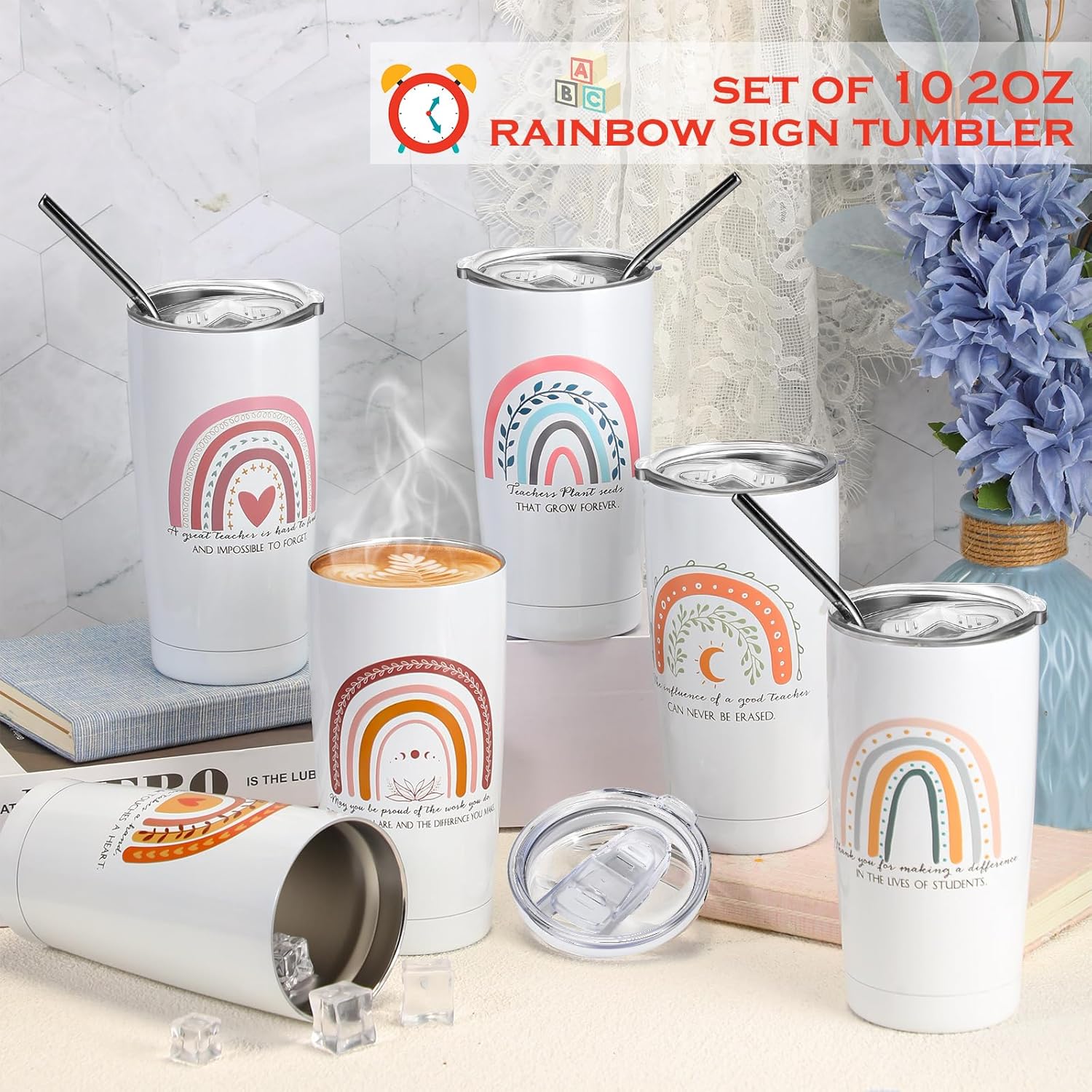Inbagi Regalos de agradecimiento a los profesores, vaso de acero inoxidable con tapas, agradecimiento, arco iris, regalo de fin de año para el día
