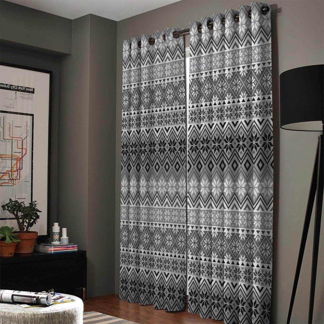 FortuneHouse Cortinas opacas térmicas con diseño de copos de nieve nórdicos, con ojales de metal de impresión moderna tradicional, cortinas