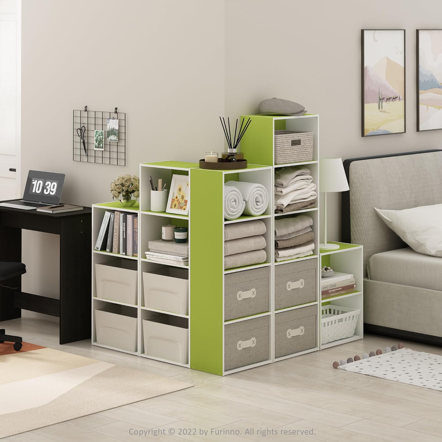 Furinno Luder – Estantería para libros, 4 niveles, color blanco y verde