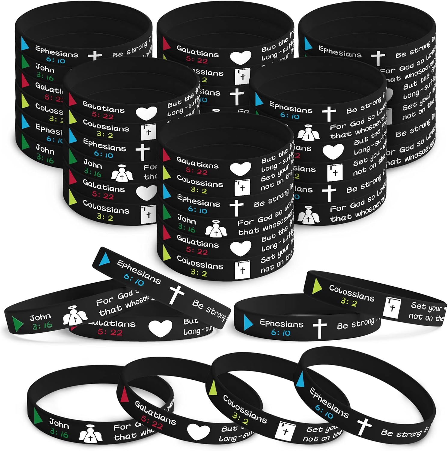 Paquete de 32 pulseras de silicona cristianas con versículo bíblico, pulsera religiosa de silicona, fortaleza, fe, esperanza, fe, hombres, mujeres,