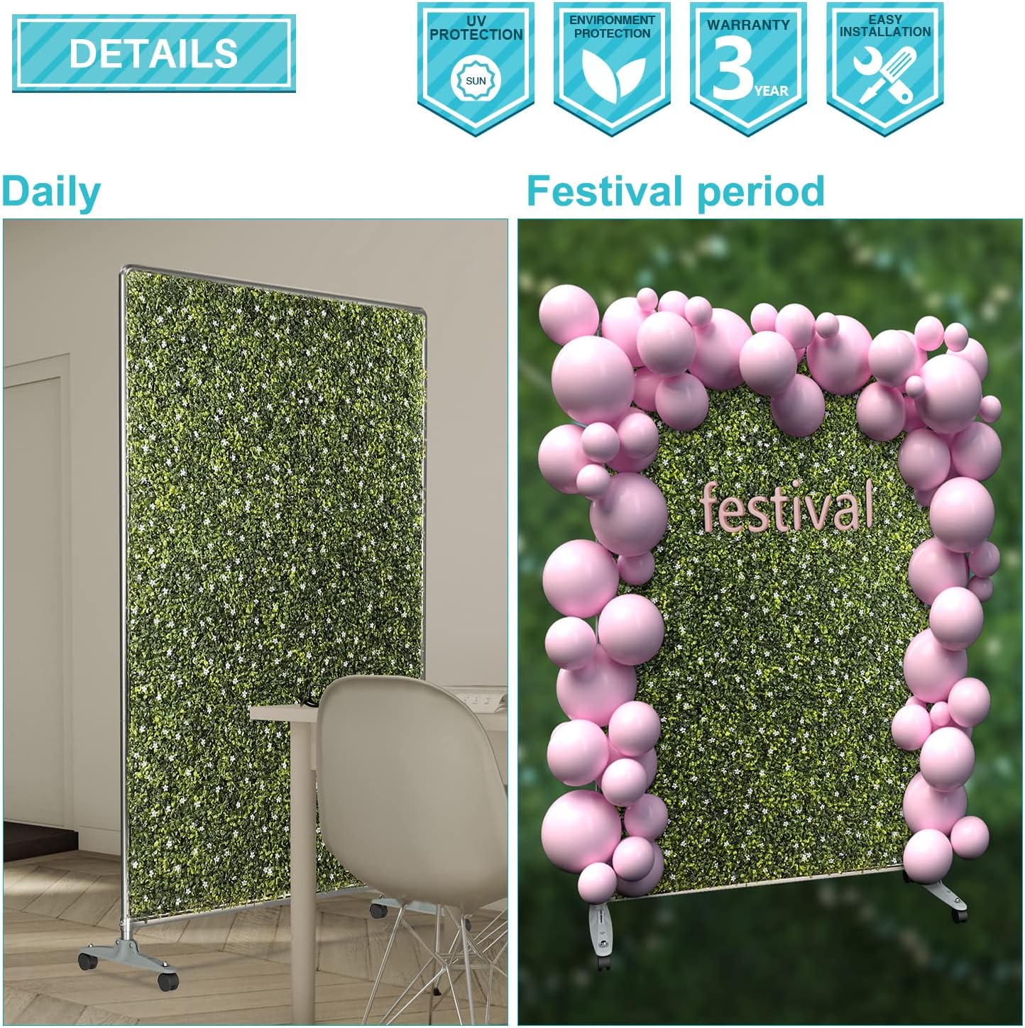 Coarbor Paneles de seto de boj artificial, para pared, follaje, hierba, vegetación, soporte de 60 pulgadas de alto x 40 pulgadas de ancho, pantalla