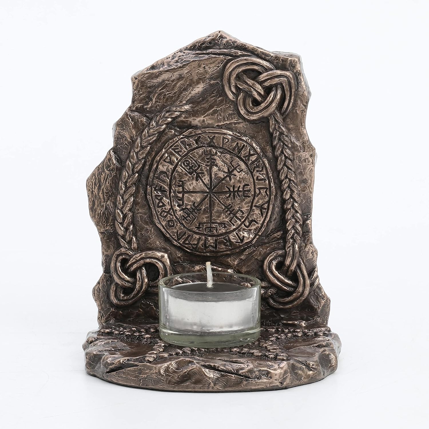 Veronese Design Portavelas Viking Vegvisir Runestone de 5 34 pulgadas de alto con acabado de bronce