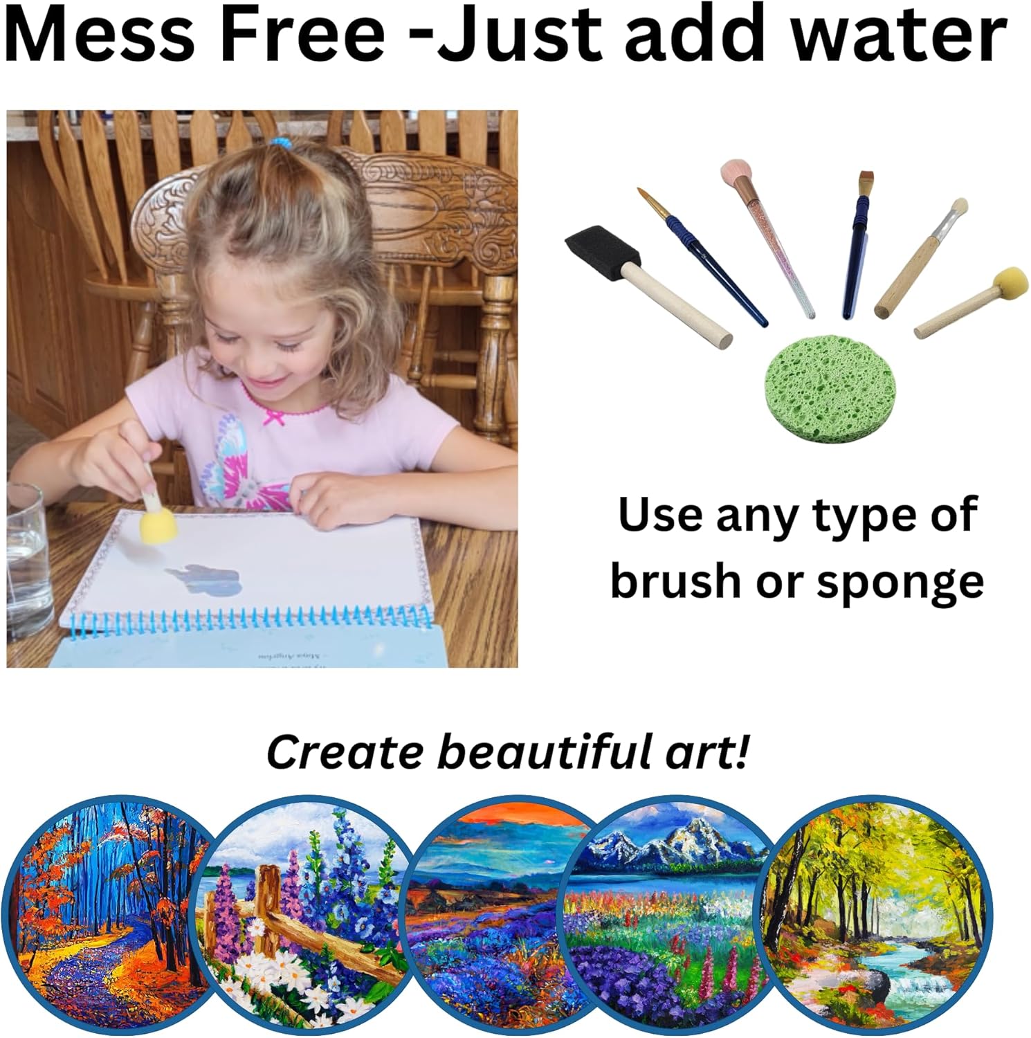 Arte acuático para ancianos, personas mayores, niños, reutilizable, sin ensuciar, organizado en espiral, solo tienes que añadir agua, edición
