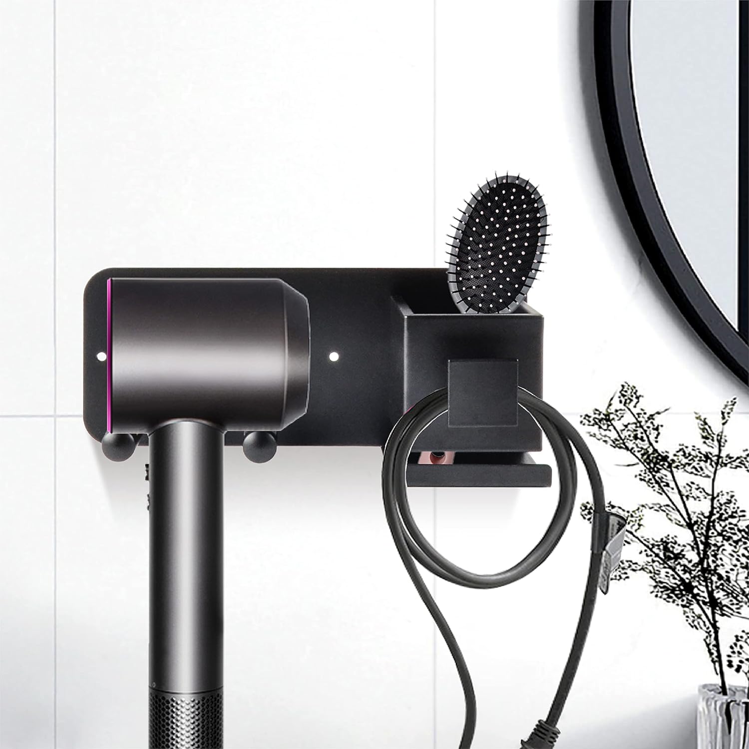 Soporte para secador de pelo, estante de almacenamiento montado en la pared, soporte de almacenamiento para cepillos de pelo, estantes de