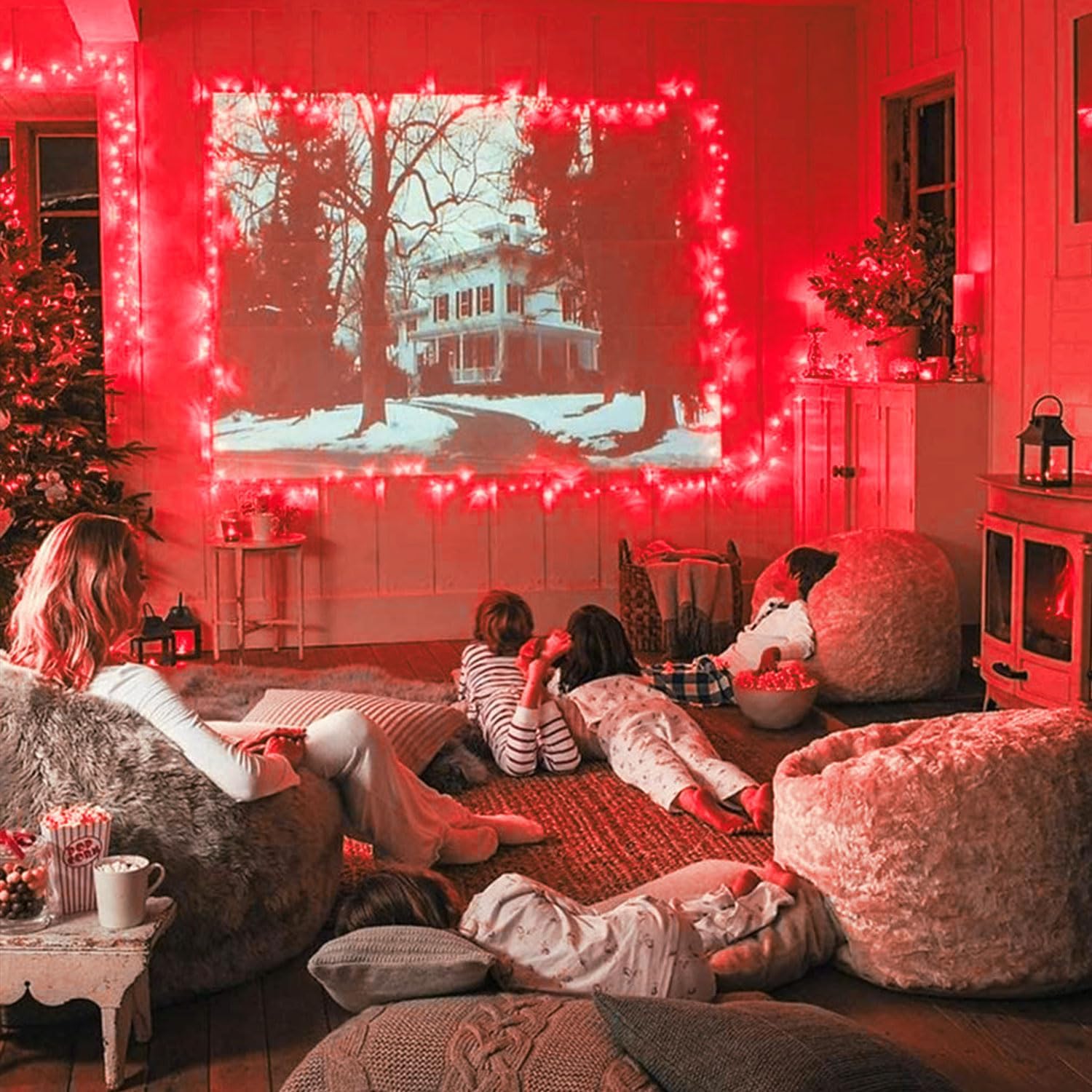 JMEXSUSS Guirnalda de luces LED de 168 pies, 600 luces LED para el día de San Valentín, luces rojas de Navidad con alambre transparente, 8 modos de