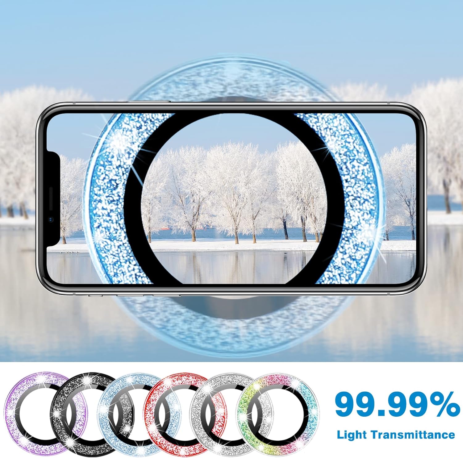 Protector de lente de cámara compatible con iPhone 14 y 14 Plus, cubierta de lente de diamante brillante con purpurina 9H, cubierta de cámara de