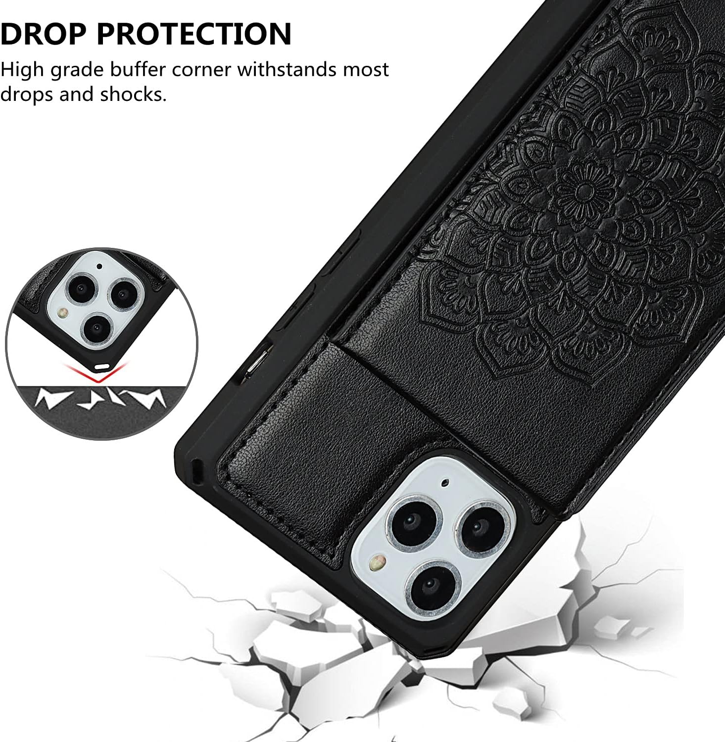 iCoverCase Funda tipo cartera para iPhone 11 con soporte para tarjeta de crédito, bloqueo RFID de cuero de primera calidad con cierre magnético y