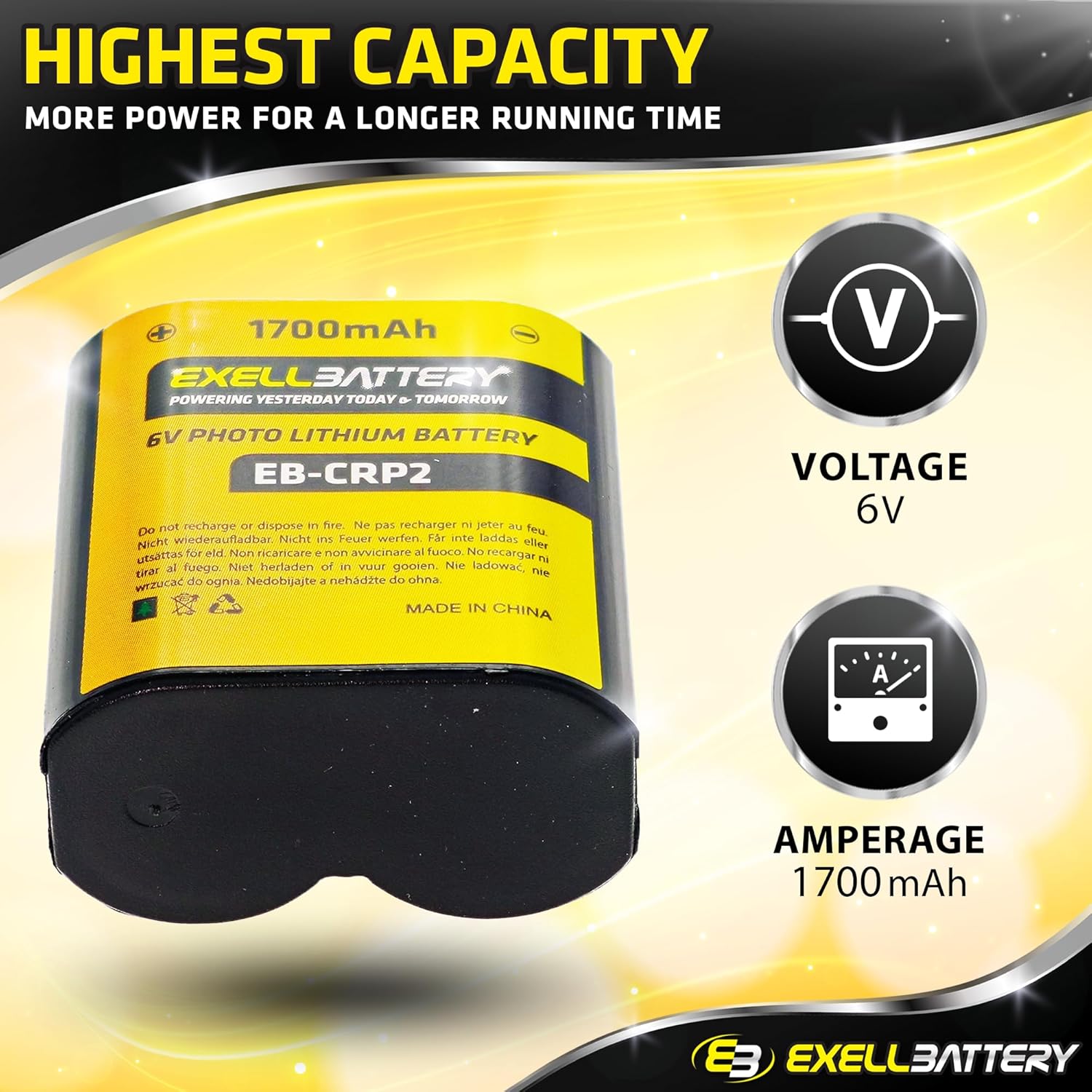 EXELL CR-P2 6V 1700mAh (mayor capacidad en el mercado) Batería de litio compatible con cámaras digitalesanalógicas, accesorios