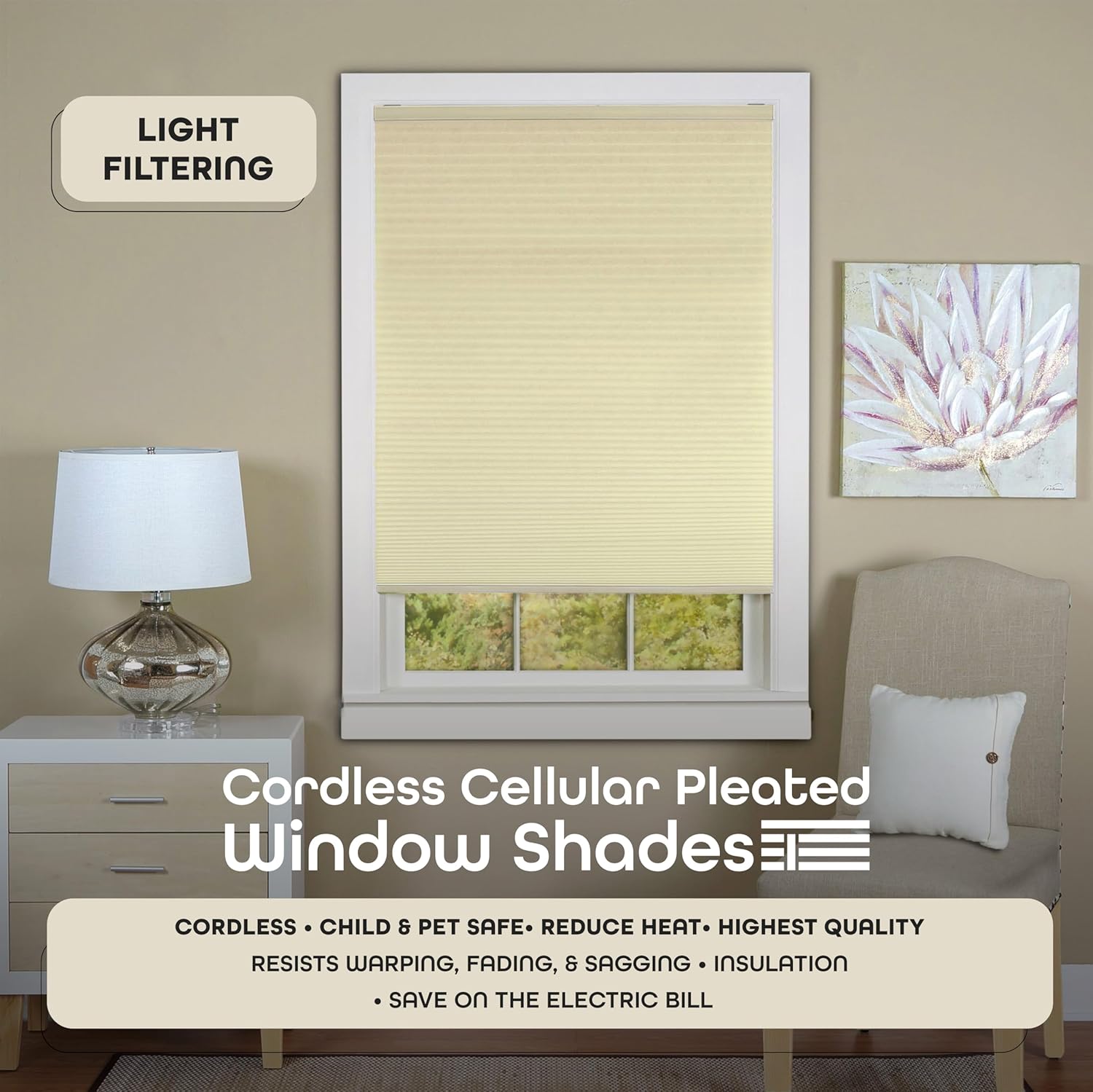 Achim Home Furnishings – Persianas de panal de abeja inalámbrico
