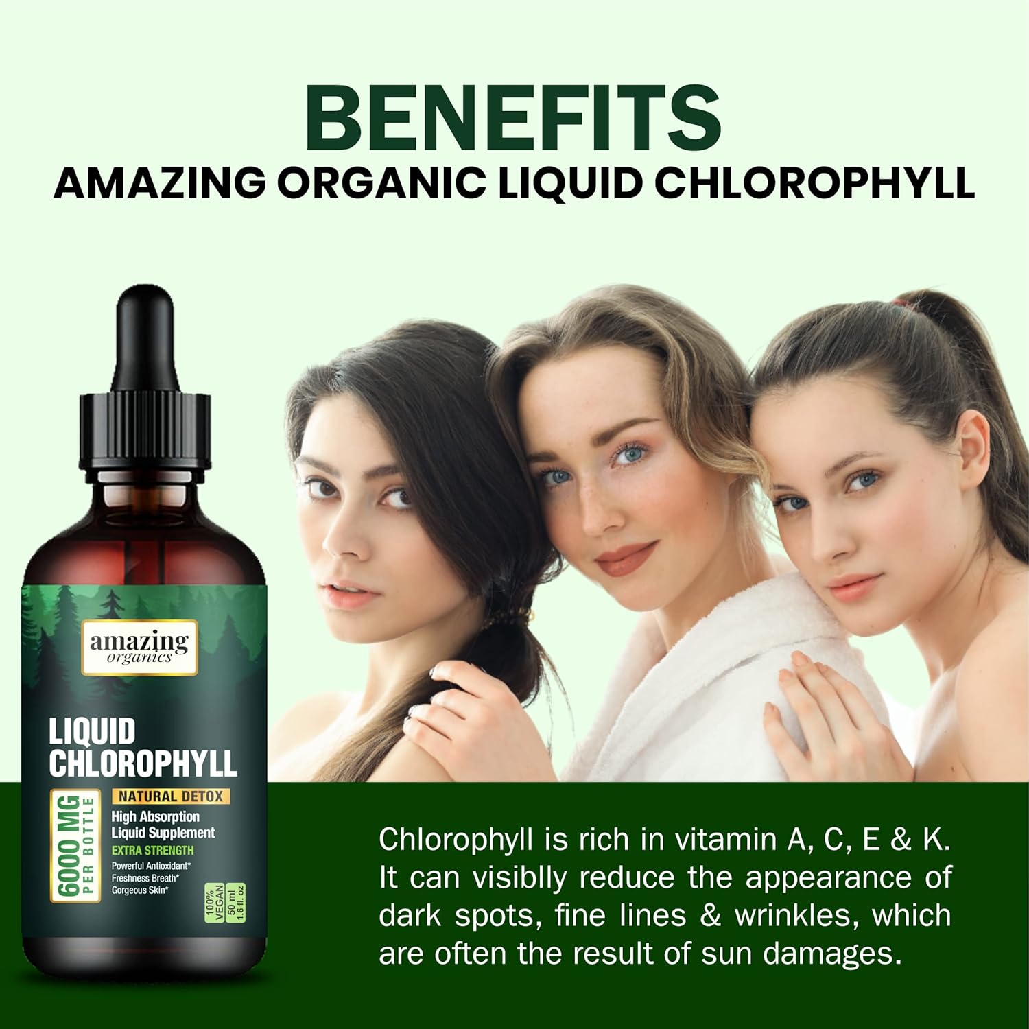 Gotas de clorofila líquida – Clorofila orgánica – Impulso de energía natural (verde)