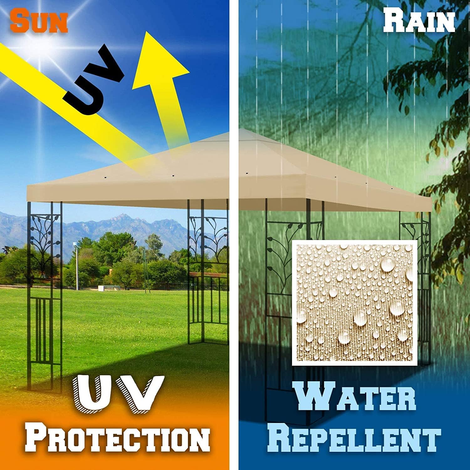 YardGrow Toldo de repuesto para cenador de 10 x 10 pies, protección UV mejorada, solo cubierta para toldo (beige)