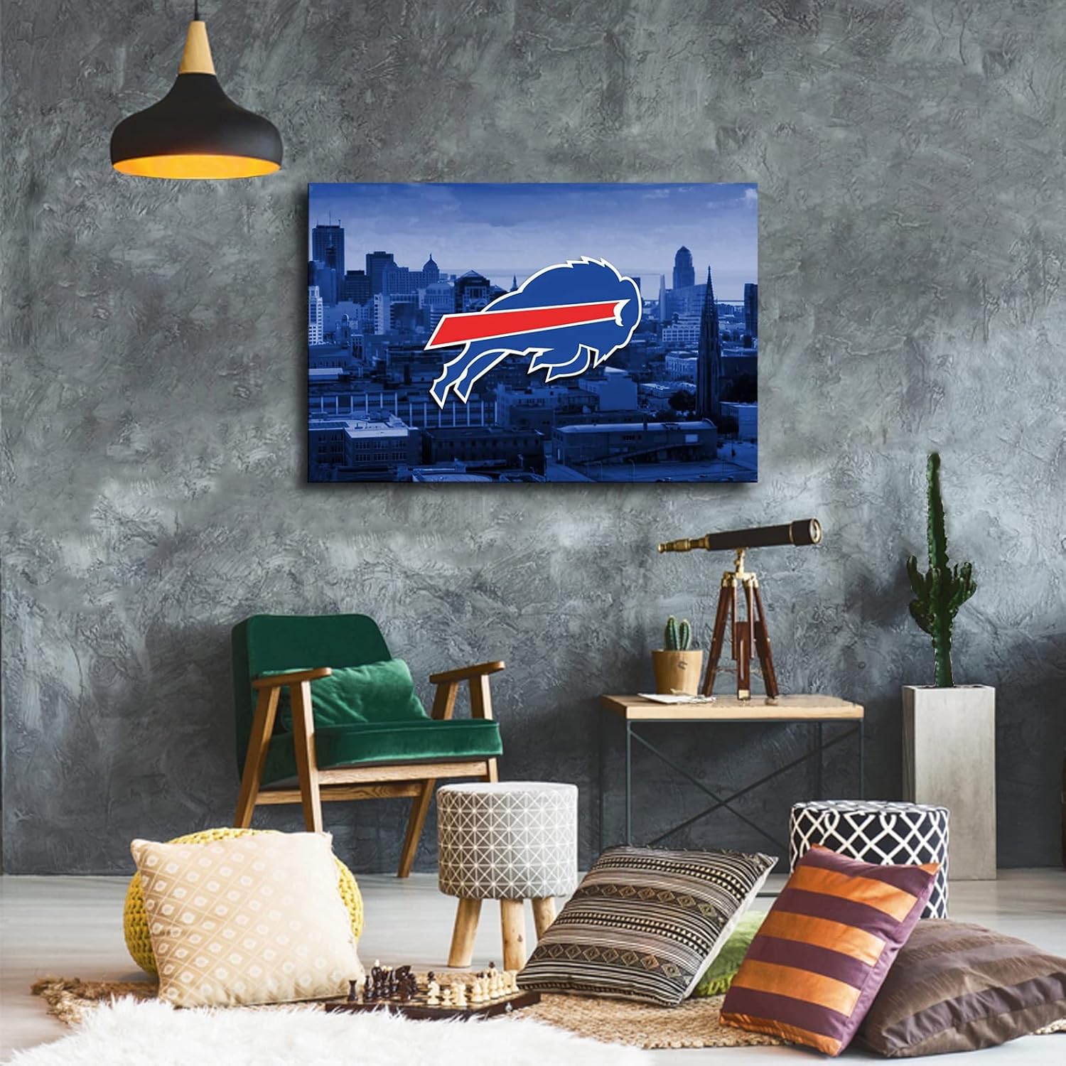 Buffalo City Póster de fútbol americano con texto en inglés “Bills” de fútbol americano, para decoración de pared, arte de sala de estar, póster