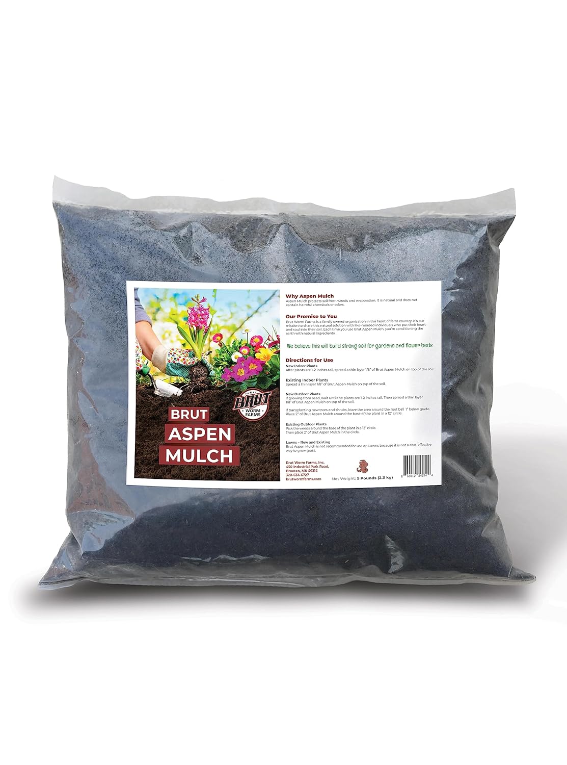 Brut Organic Aspen Mulch  5 libras  Alto carbono  Retención de agua  Solución natural para plantas de interior saludables, flores y verduras  Uso en