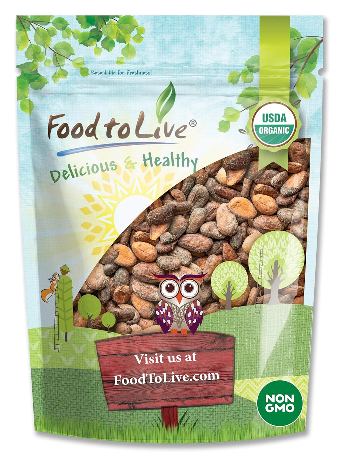 Food to Live Granos de cacao orgánicos, 1 libra, sin OMG, keto, vegano, seco, a granel, rico en fibra dietética, cobre, manganeso, magnesio, zinc y