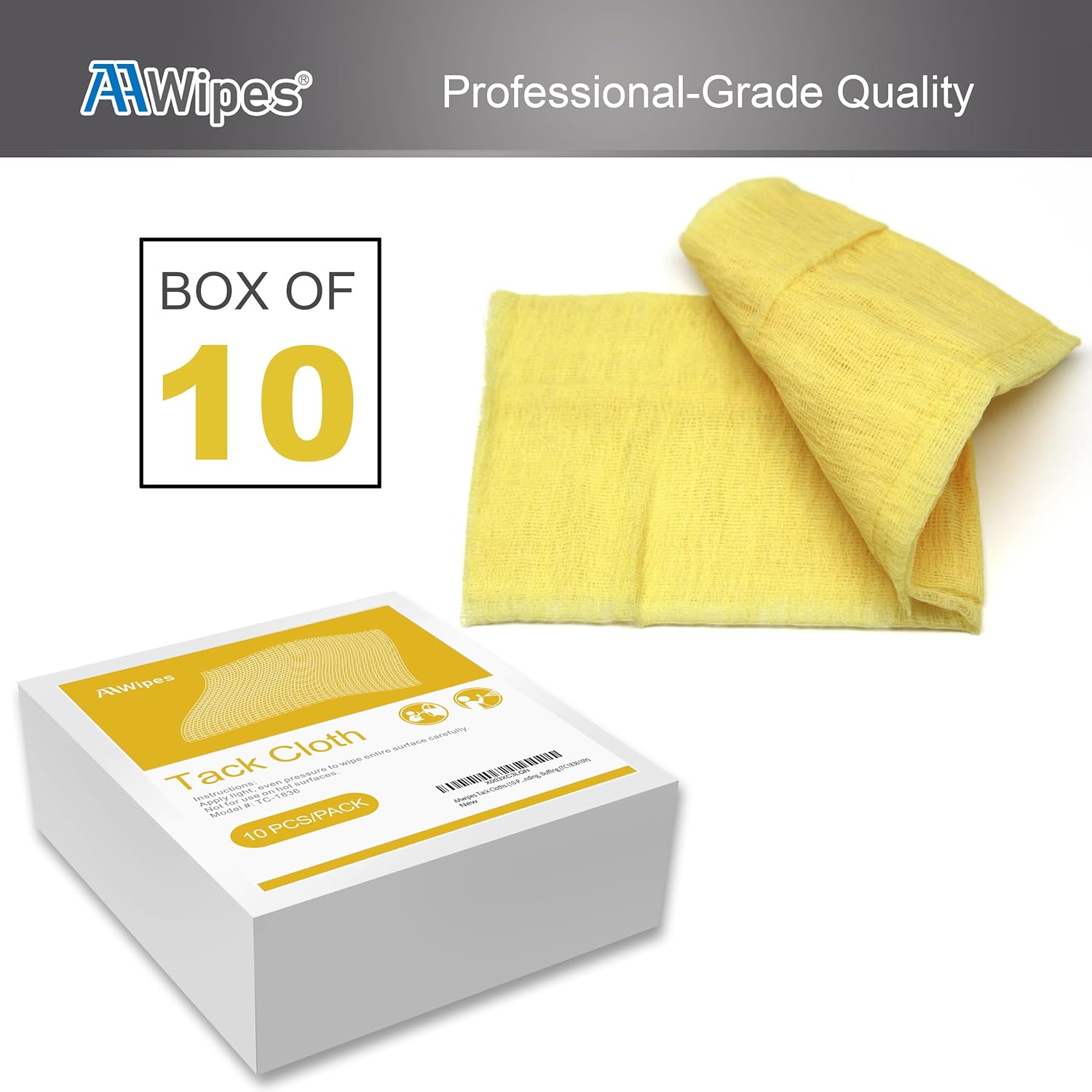 Tack Cloth (TC183610Y) – Paquete de 10 trapos 100 % algodón, amarillo claro, 18 x 36 pulgadas, eliminación de polvo y superficies limpias para