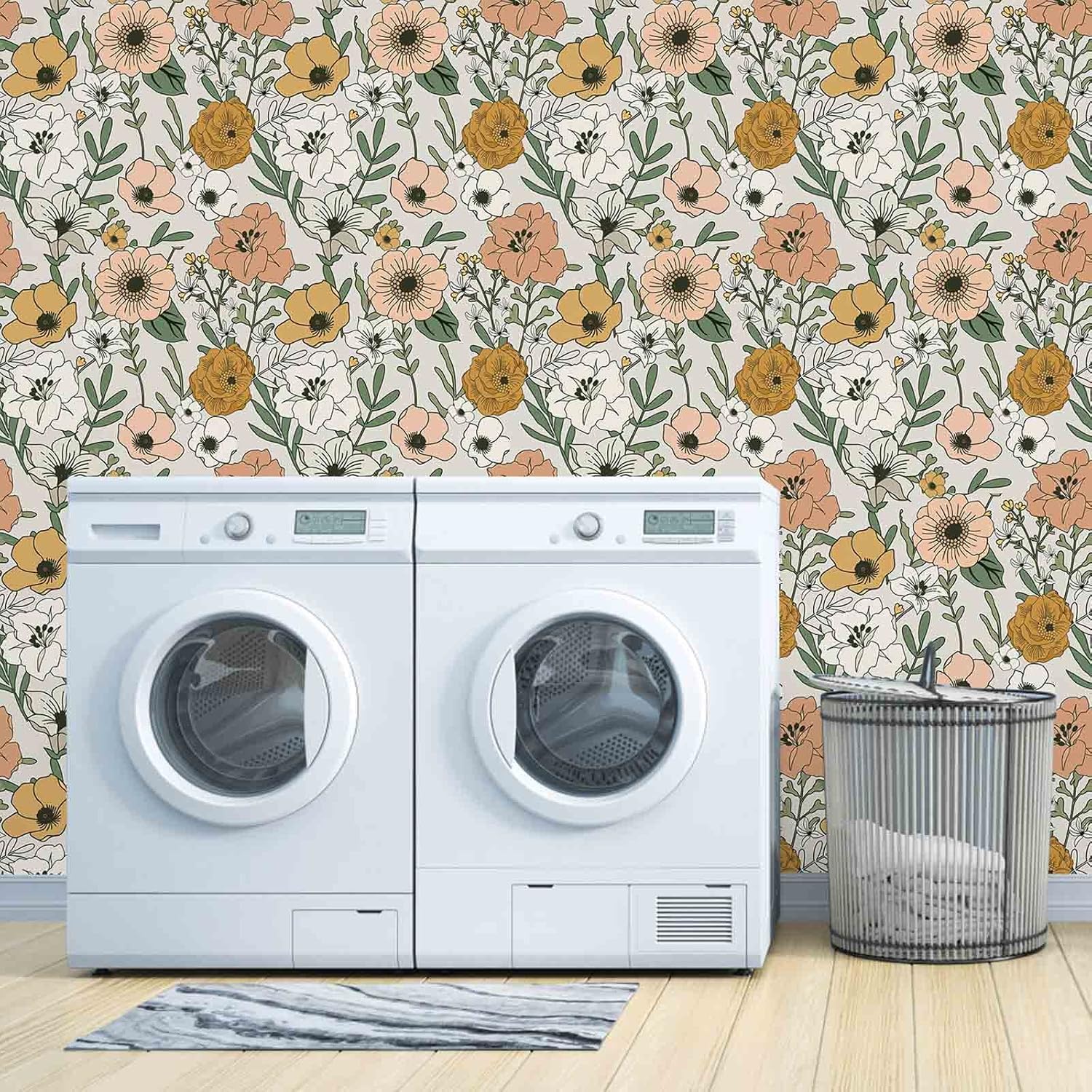 Abyssaly Papel tapiz vintage floral para despegar y pegar, papel de contacto retro extraíble, papel tapiz de vinilo autoadhesivo de flores para