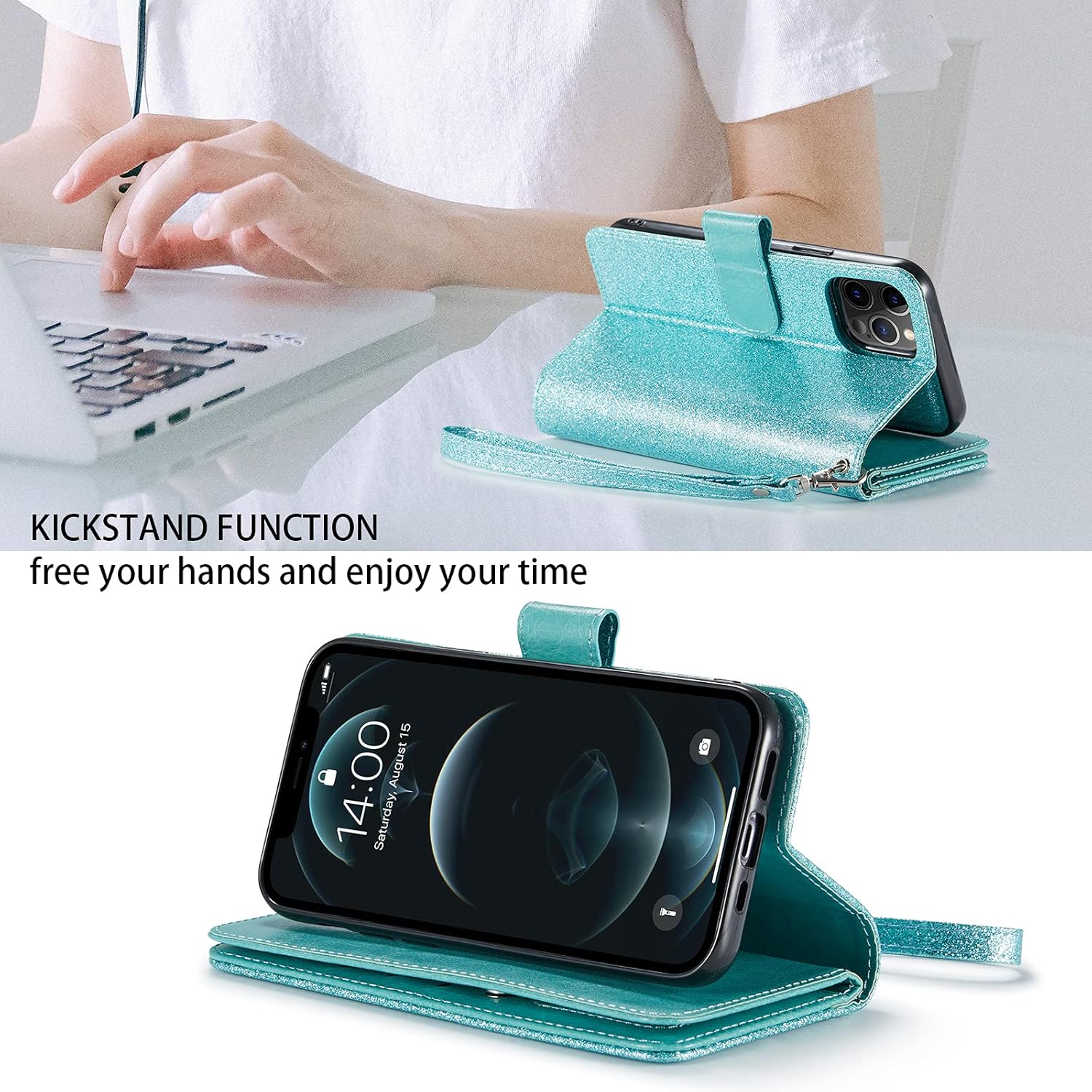 Varikke Funda tipo cartera para iPhone 11, funda magnética desmontable con tarjetero y soporte y correa de muñeca para iPhone 11 6.1 pulgadas, funda