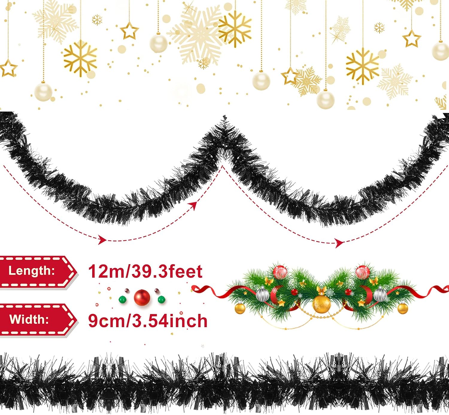 Guirnalda de oropel de Navidad de 39.4 pies, guirnalda metálica con torsión, guirnalda colgante brillante para árbol de Navidad, suministros de