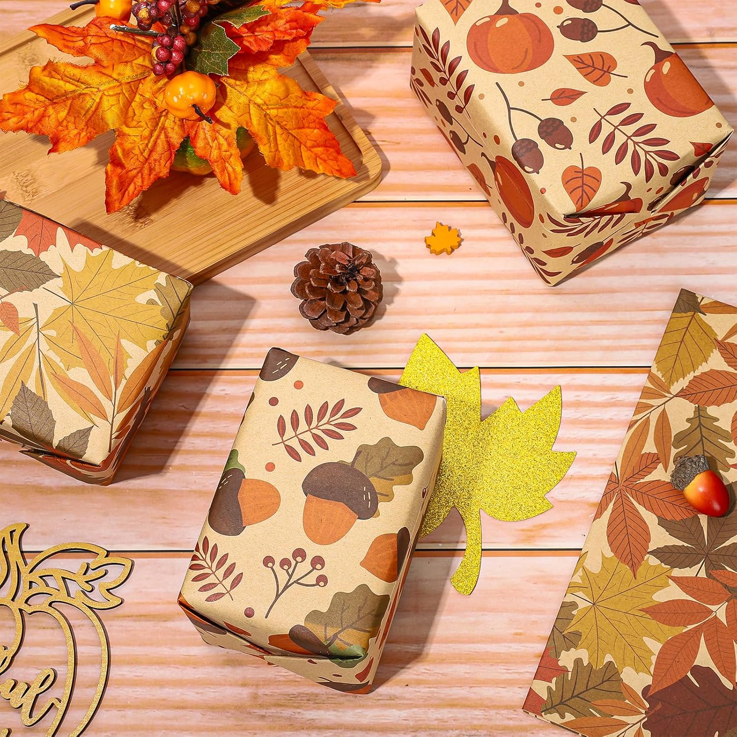 Whaline 12 hojas de papel de estraza para Halloween, otoño, calabaza, fantasma, bruja, hoja de arce, 6 diseños, cosecha de otoño, papel de regalo