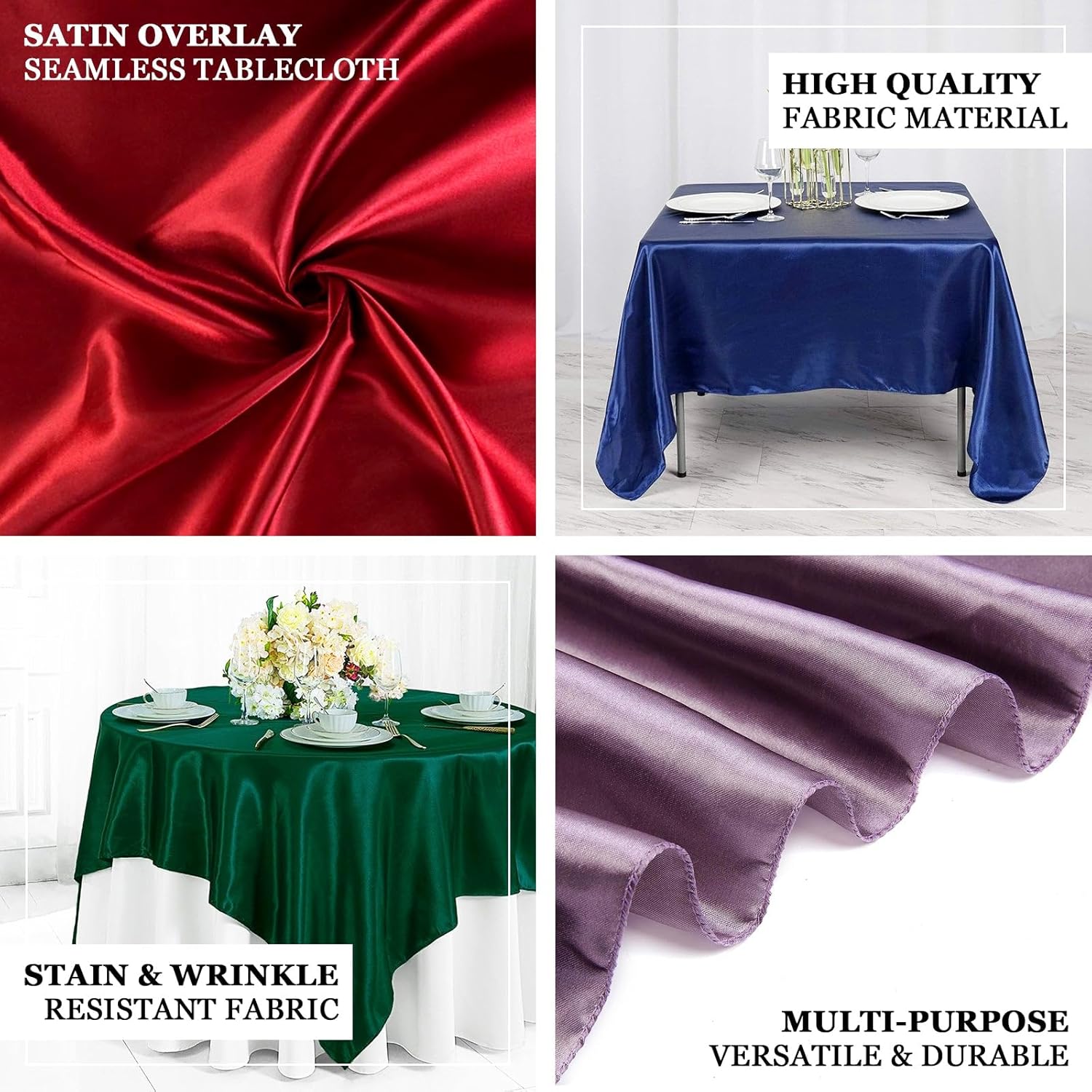 Efavormart – Mantel cuadrado de satén de 72 pulgadas para decoración de mesa de bodas, catering, fiesta, mantel cuadrado verde manzana