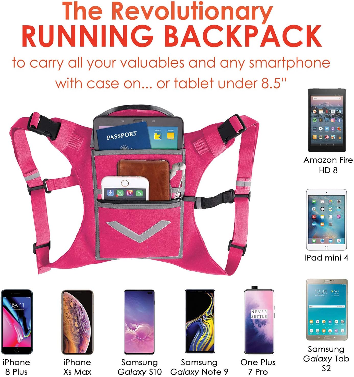 Mini chaleco de mochila para correr para hombres y mujeres, equipo de alta visibilidad, sostiene objetos de valor, cualquier teléfono, ideal para