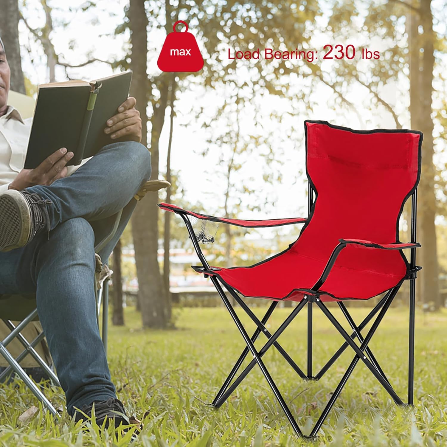 Silla de camping portátil plegable para adultos, silla pequeña para exteriores con portavasos y bolsa exterior, silla deportiva plegable para playa,