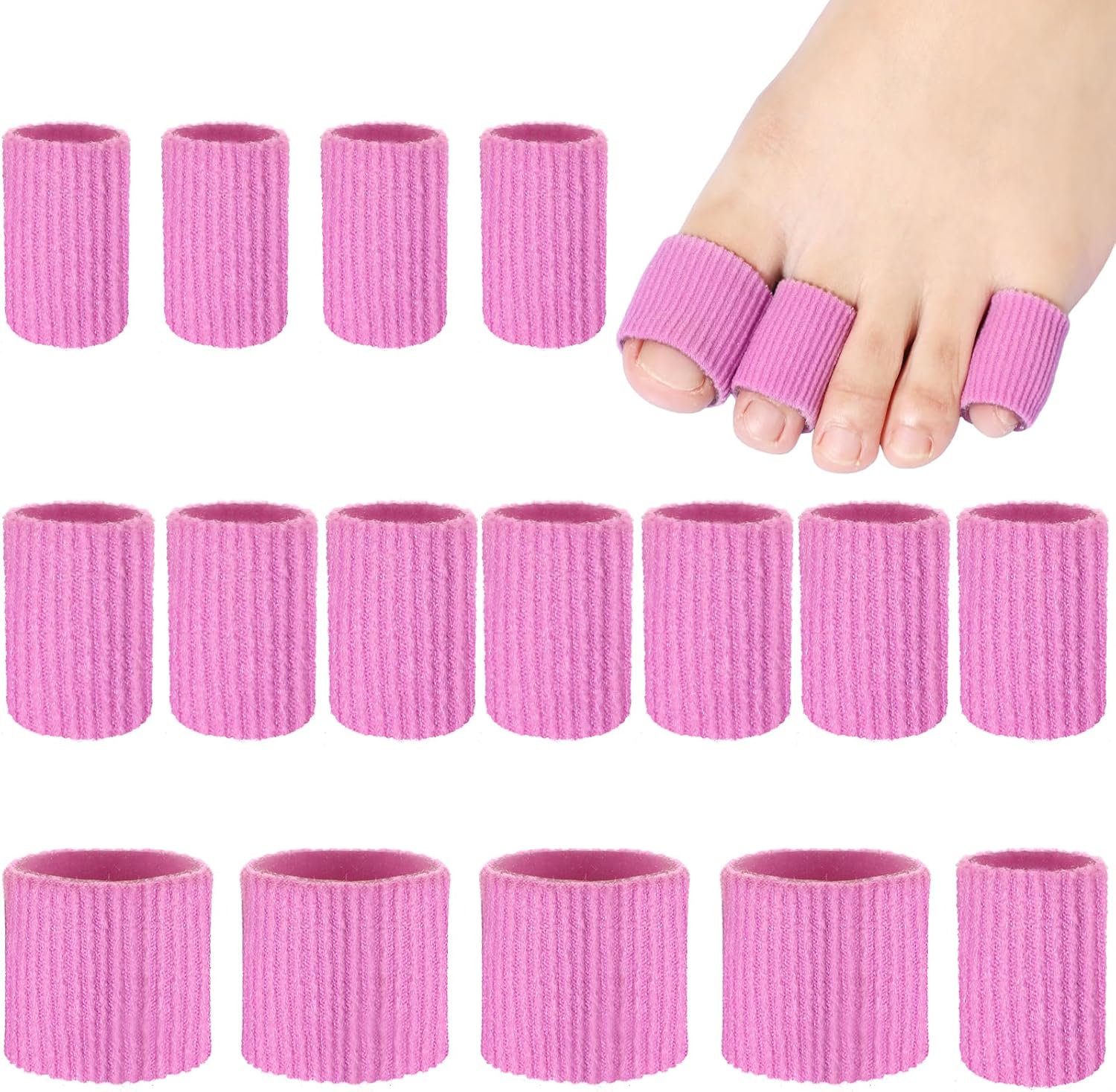 16 fundas de tubo para dedos de los pies, protectores de gel suave para cojines de callos, ampollas, callos, dedos de los pies y dedos (rosa)