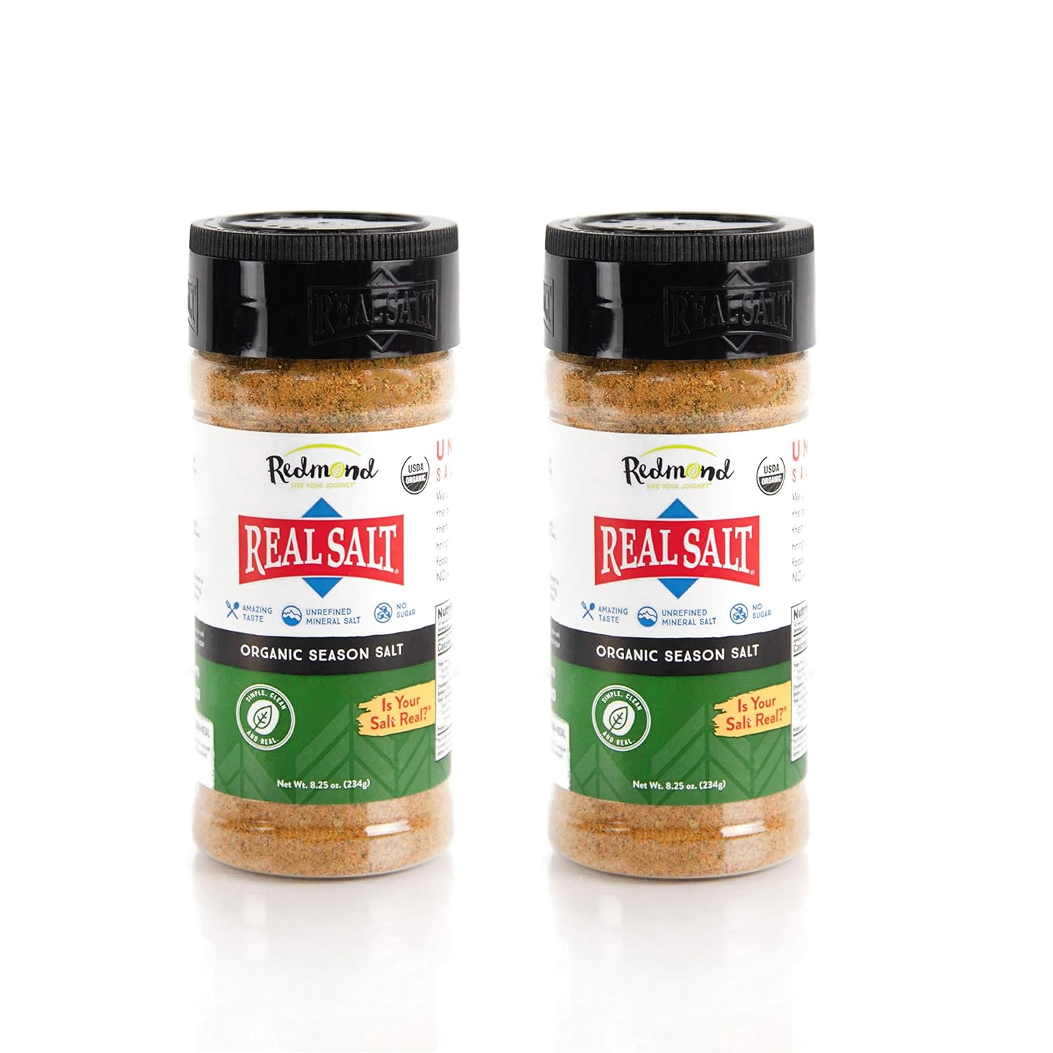Redmond Real Sea Salt  Natural sin refinar sin gluten, condimento 8.25 onzas coctelera (paquete de 2)
